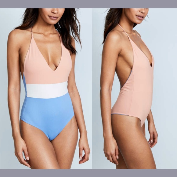 NEW‎ Tavik [ Small ] Chase Colorblock Deep V One-Piece Swimsuit in Sea Blue - Picture 3 of 12